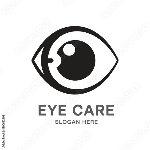 Eye care logo, abstract symbol of an eye with a pupil and iris, representing vision and ophthalmology, isolated on