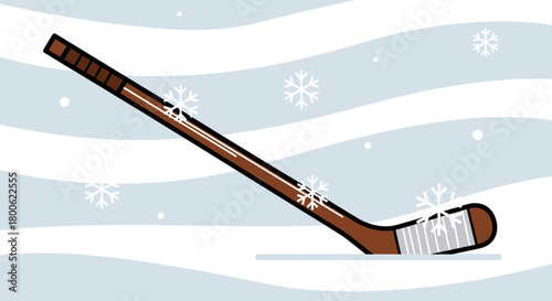 Hockey stick in snow vector graphic for a sports event poster or winter activity promotion