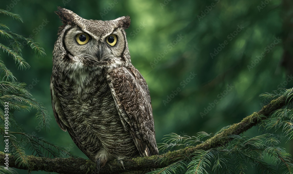 Obraz premium A large owl is perched on a tree branch