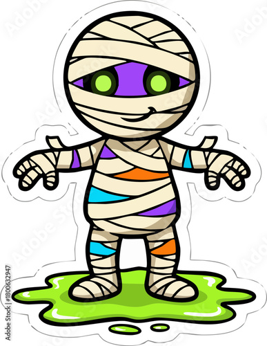 Cute cartoon mummy character with spooky green slime base