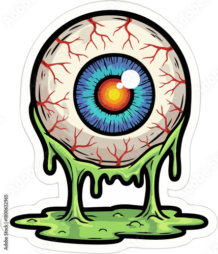 Creepy eyeball with dripping slime illustration