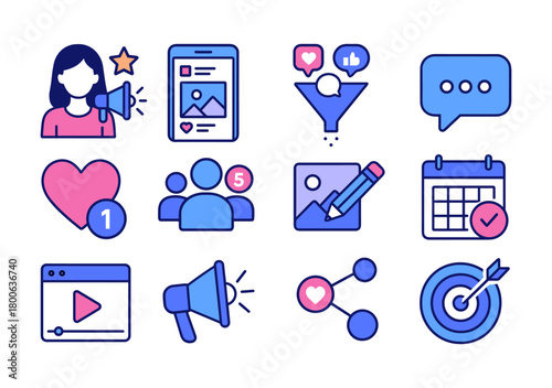 Colorful social media marketing icons set for digital engagement