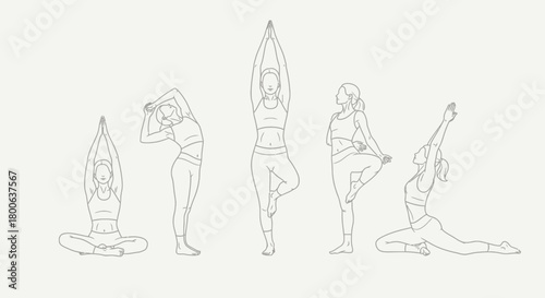 Line art illustration of a woman doing yoga poses