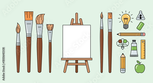 Artists tools and easel for painting, drawing, and creating art projects