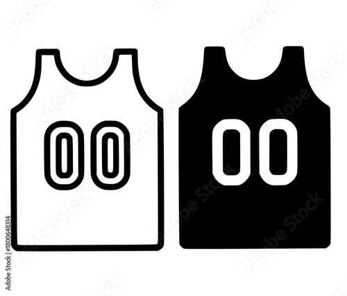 Minimalist icon, basketball jersey vector, black and white, outline and silhouette