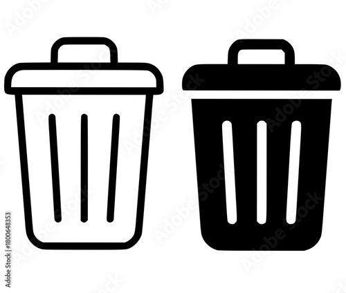 Minimalist icon, rubbish bin vector, black and white, outline and silhouette