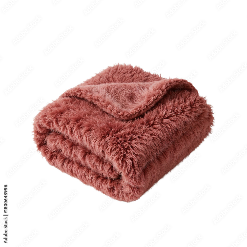 Fototapeta premium Luxurious faux fur throw blanket in dusty rose hue on a dark backdrop for comfort