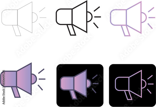 Set of Minimalist Vector Megaphone Icons for Digital Announcements. Flat, Gradient, and Outline Styles for UI/UX Design, Marketing, and Communication Alerts