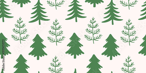 Seamless Christmas doodle pattern with fir trees