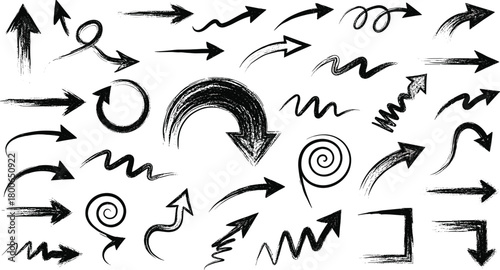 Collection of hand drawn doodle design elements featuring arrows, stars, speech bubbles, suns, and various decorative line dividers