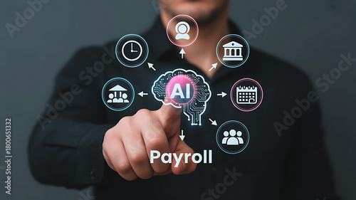 Fototapeta Naklejka Na Ścianę i Meble -  Artificial intelligence payroll management streamlining processes and enhancing financial efficiency benefits