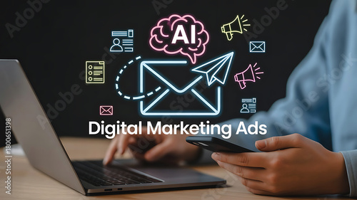 AI Powered Digital Marketing Ads Campaign on Laptop and Mobile Phone Devices
