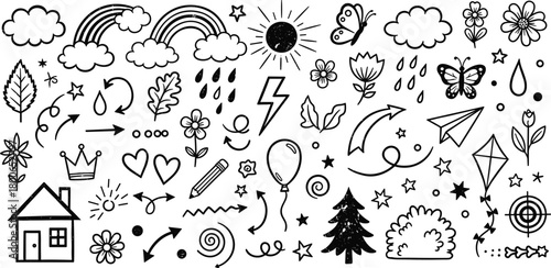 Whimsical Doodle Collection Playful Hand-Drawn Elements for Creative Designs