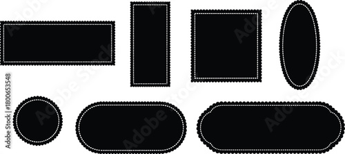 Set of Ornamental Black Shape Frames with Dotted Edges for Decoration