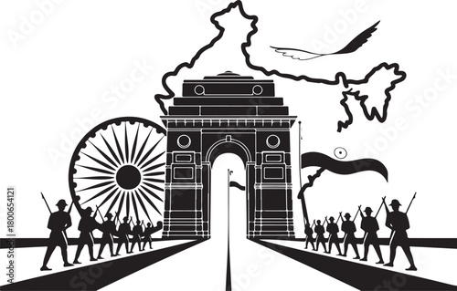 Stunning India Gate with soldiers celebrating freedom