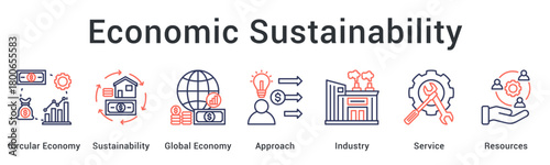 Economic sustainability promotes circular economy and global approach across industry service sectors with resource efficiency.