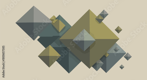 Abstract geometric composition with three-dimensional diamond shapes and soft color palette