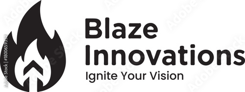 PrintBlaze Innovations modern logo featuring a stylized flame with an upward arrow, symbolizing growth, progress, and igniting vision for startup and corporate identity.