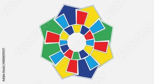 Geometric Flower Design with Vibrant Colors and Layered Shapes creating a modern abstract and