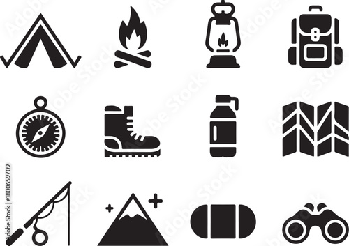 Adventure icons for camping, hiking, and outdoor exploration