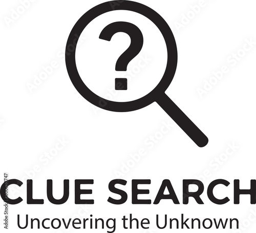 Clue Search Logo Icon Magnifying Glass with Question Mark Symbol for Investigation, Discovery, and Uncovering the Unknown, representing mystery or solutions