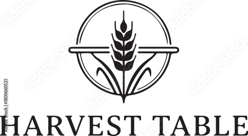  Elegant Harvest Table Logo Design with Wheat Stalk Emblem, a Symbol for Natural Food, Agriculture, and Organic Products