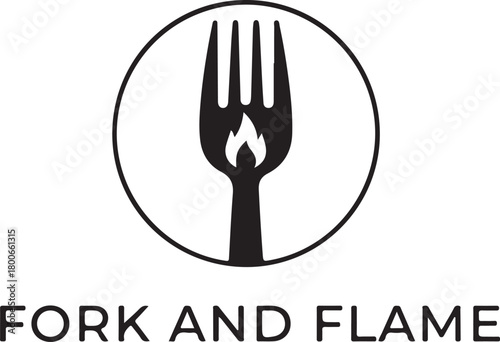Fork and Flame Logo for Restaurant, Culinary Business, or Hot Food Icon Design.