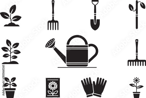 Gardening essentials icons for planting and growth