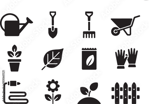 Gardening tools icons for planting and growing plants