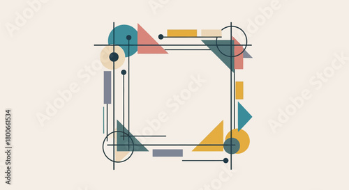 Geometric abstraction frame of different shapes and colors evoking a sense of modern art