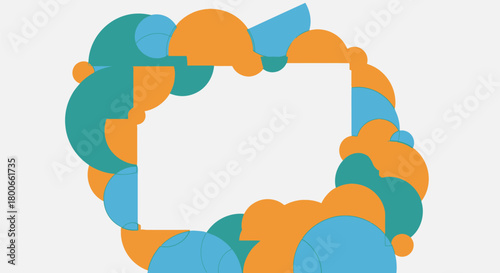 Geometric frame design with blue and orange semicircles suitable for a creative presentation