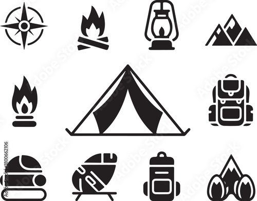 Outdoor adventure icons for camping and travel planning