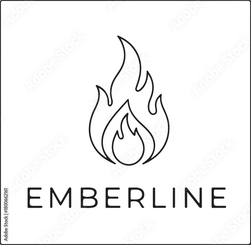 Minimalist Emberline Brand Logo featuring a Simple Line Art Flame Icon in a Square Frame, symbolizing fire, warmth, and ignition