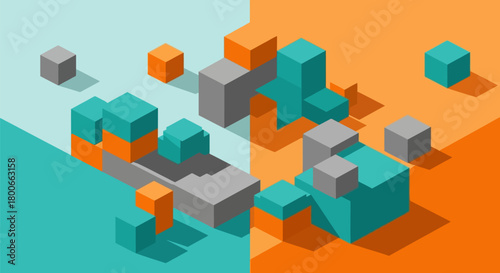 Colorful isometric cubes art design on split contrasting backgrounds enhancing visual appeal