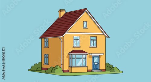 Illustration of a charming two-story house with a cozy and inviting ambiance