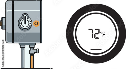 Flat Vector Illustration of Water Heater Control and Smart Thermostat