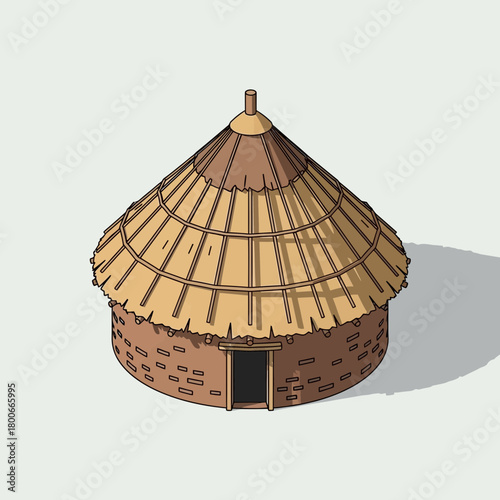 Isolated traditional hut construction art, primitive home illustration