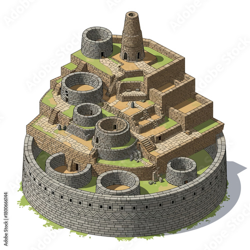 Isometric depiction of an ancient temple ruins, a lost civilization artwork
