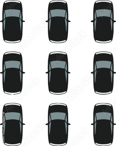 car aerial view repeating nine cars in grid formation for inventory layout