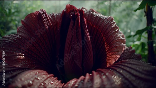 Rare Amorphophallus Titanum Blooming in Lush Tropical Rainforest.