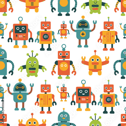 robot seamless pattern cartoon robots and green aliens repeating vector