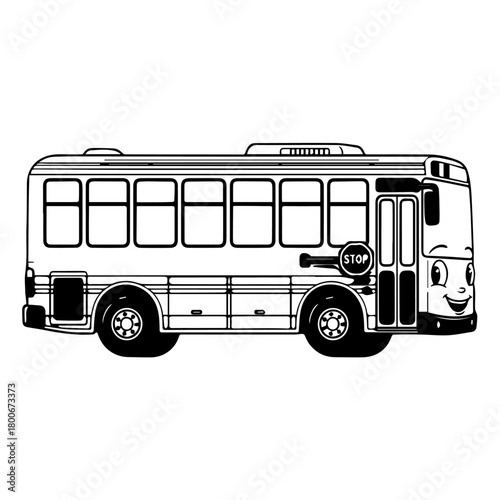 Classic city bus side view illustration line art.