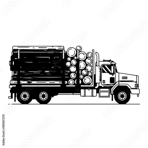 Logging Truck Carrying Timber In Industrial Transport.