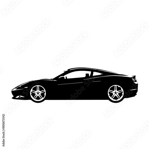Sleek black sports car silhouette side view.
