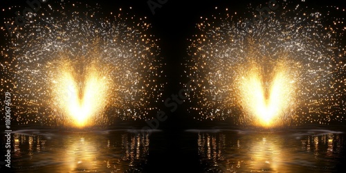 The captivating display of a golden fountain contrasts against a black backdrop.