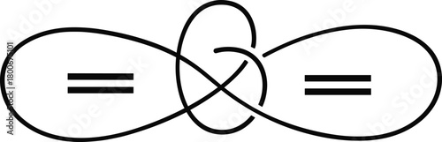Infinity knot with equal signs, abstract equality symbol, philosophical design, mathematical icon, black line art, balanced graphic, minimal concept illustration