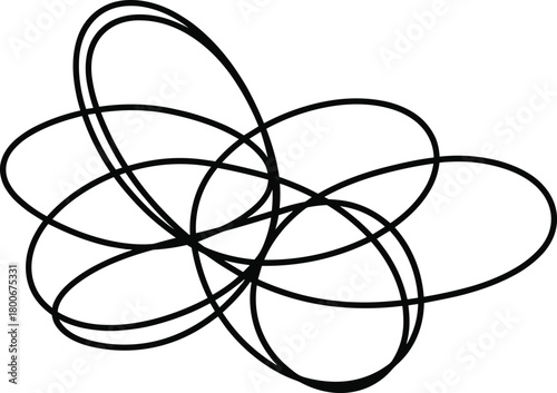 Elliptical loops, abstract geometry, overlapping curves, black vector, dynamic pattern, minimal design, complex structure, graphic texture, white background, motion motif