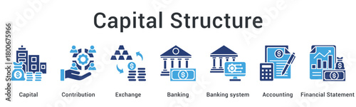 Capital structure manages contributions and exchanges through banking systems with accounting and financial statements.