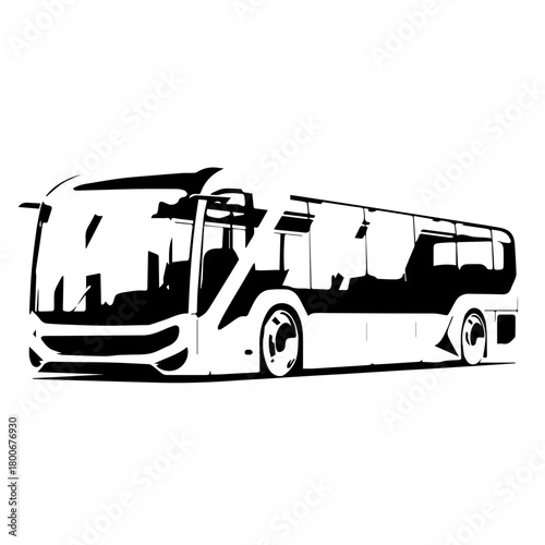 Black and white bus side profile illustration.