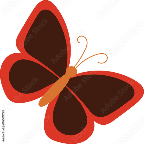 Brown and Orange Butterfly with Red Outlines and Transparent Background Isolated Fluttering Wings Detailed Insect Art